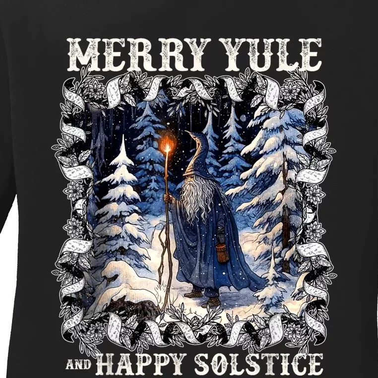 Merry Solstice Happy Yule Christmas Bird Nordic Xmas Graphic Ladies Long Sleeve Shirt