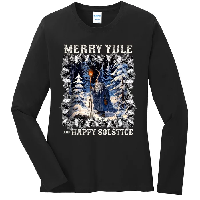 Merry Solstice Happy Yule Christmas Bird Nordic Xmas Graphic Ladies Long Sleeve Shirt