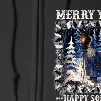 Merry Solstice Happy Yule Christmas Bird Nordic Xmas Graphic Full Zip Hoodie