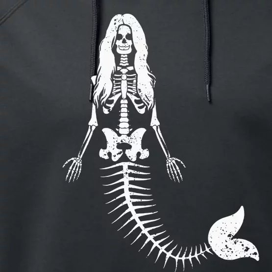 Mermaid Skeleton Halloween Funny Spooky Scary Swimming Performance Fleece Hoodie