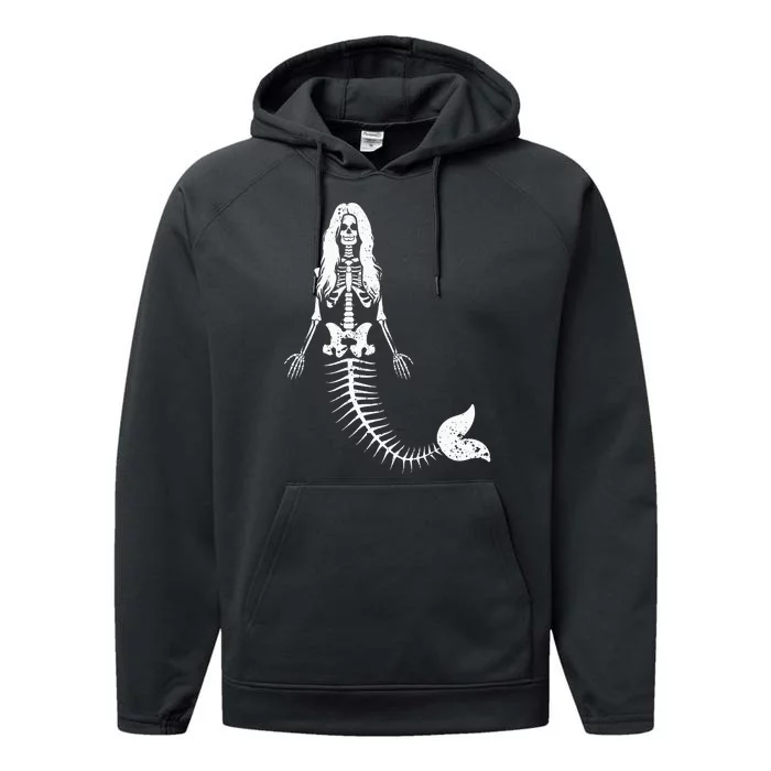 Mermaid Skeleton Halloween Funny Spooky Scary Swimming Performance Fleece Hoodie