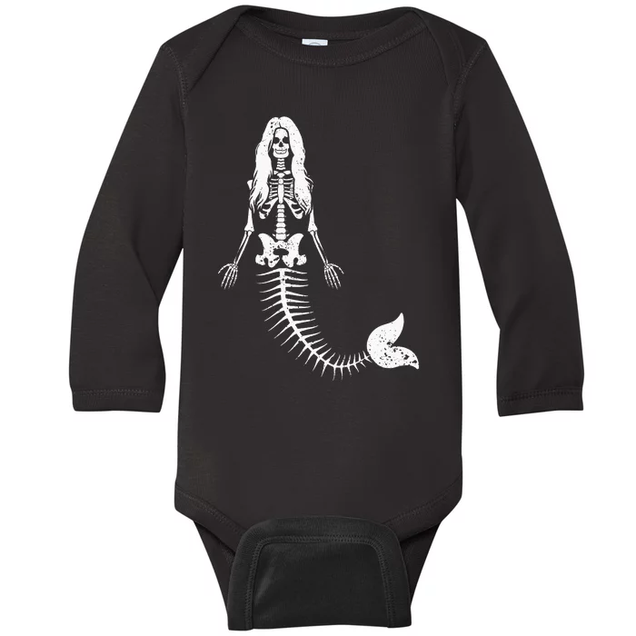 Mermaid Skeleton Halloween Funny Spooky Scary Swimming Baby Long Sleeve Bodysuit