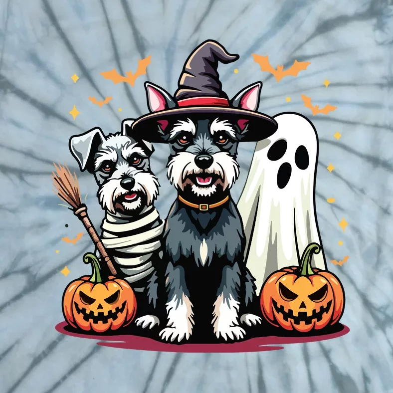 Miniature Schnauzer Halloween Costume Mummy Witch Ghost Dog Tie-Dye T-Shirt