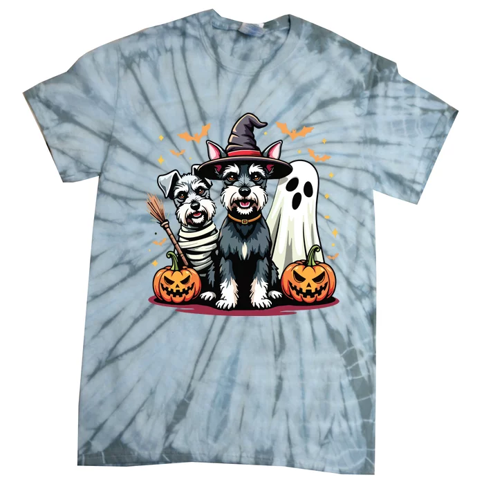 Miniature Schnauzer Halloween Costume Mummy Witch Ghost Dog Tie-Dye T-Shirt