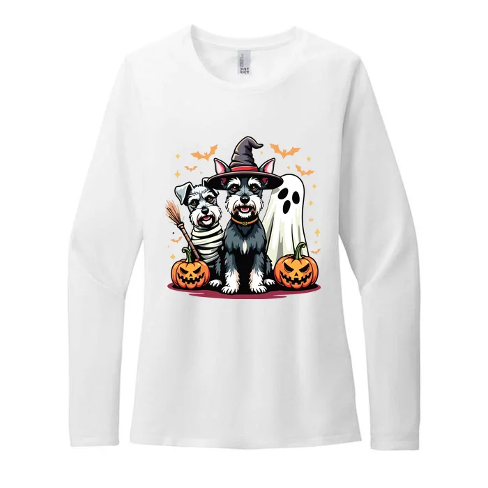 Miniature Schnauzer Halloween Costume Mummy Witch Ghost Dog Womens CVC Long Sleeve Shirt