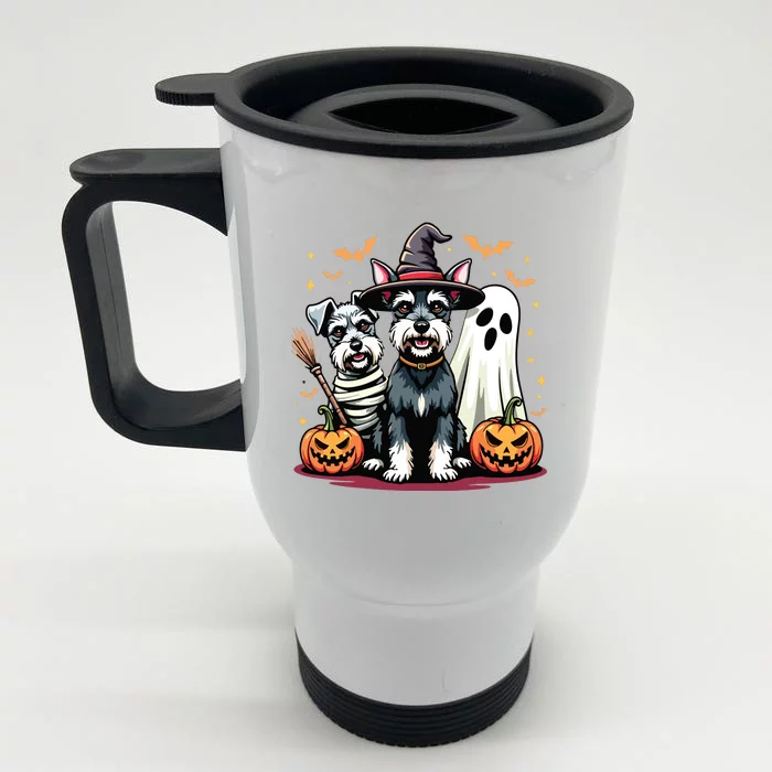 Miniature Schnauzer Halloween Costume Mummy Witch Ghost Dog Front & Back Stainless Steel Travel Mug