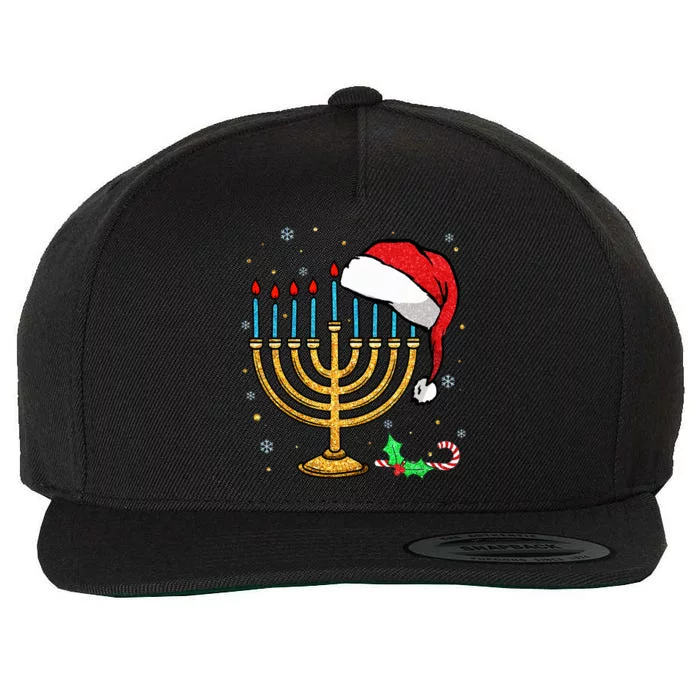 Menorah Santa Hat Chanukah Hanukkah Jewish Christmas Pajama Wool Snapback Cap