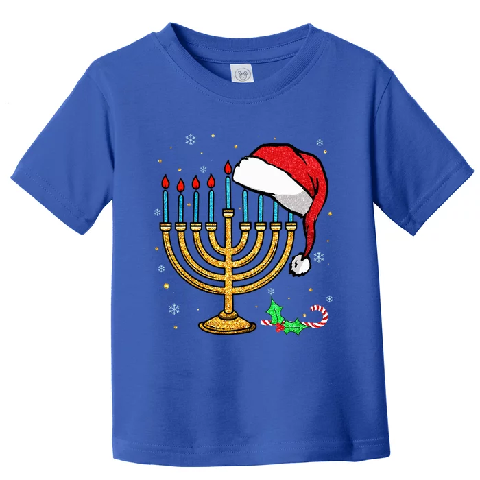 Menorah Santa Hat Chanukah Hanukkah Jewish Christmas Pajama Toddler T-Shirt