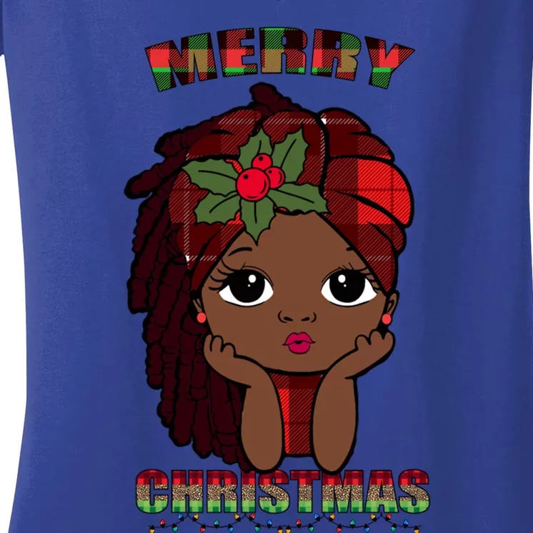 Melanin Santa Hat Black African American Funny Gift Women's V-Neck T-Shirt