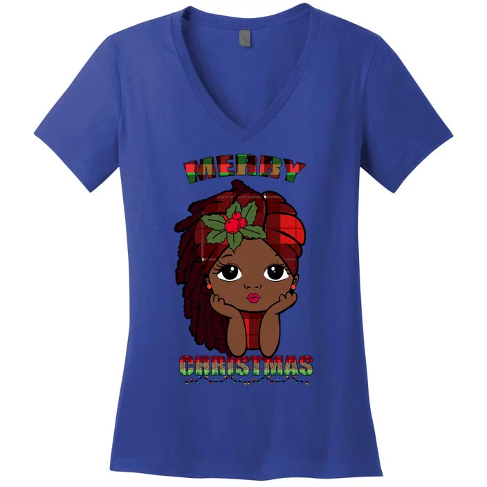 Melanin Santa Hat Black African American Funny Gift Women's V-Neck T-Shirt