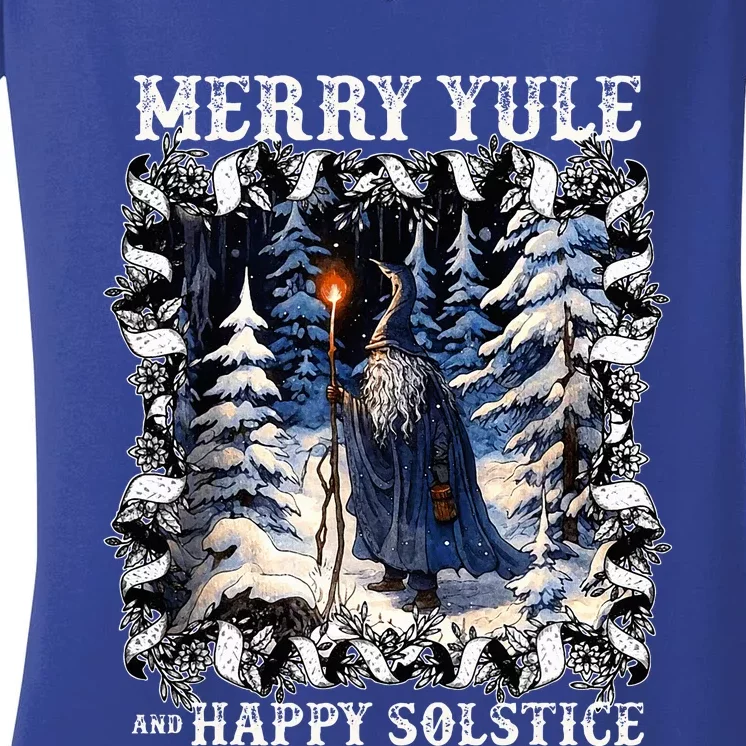 Merry Solstice Happy Yule Christmas Bird Nordic Xmas Women's V-Neck T-Shirt