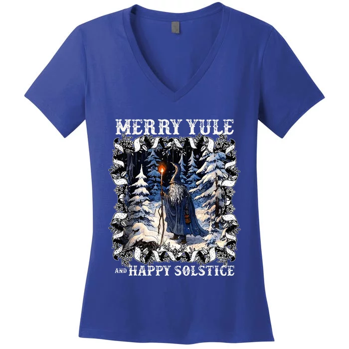 Merry Solstice Happy Yule Christmas Bird Nordic Xmas Women's V-Neck T-Shirt