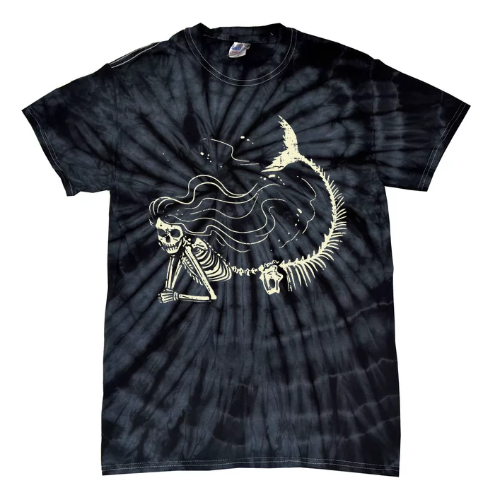 Mermaid Skeleton Halloween Costume Tie-Dye T-Shirt