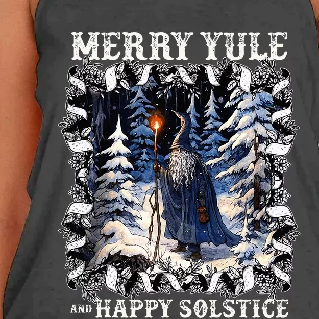 Merry Solstice Happy Yule Christmas Bird Nordic Xmas Women's Knotted Racerback Tank