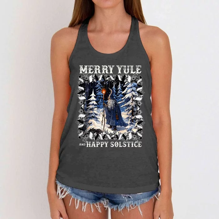 Merry Solstice Happy Yule Christmas Bird Nordic Xmas Women's Knotted Racerback Tank