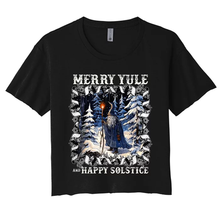 Merry Solstice Happy Yule Christmas Bird Nordic Xmas Women's Crop Top Tee