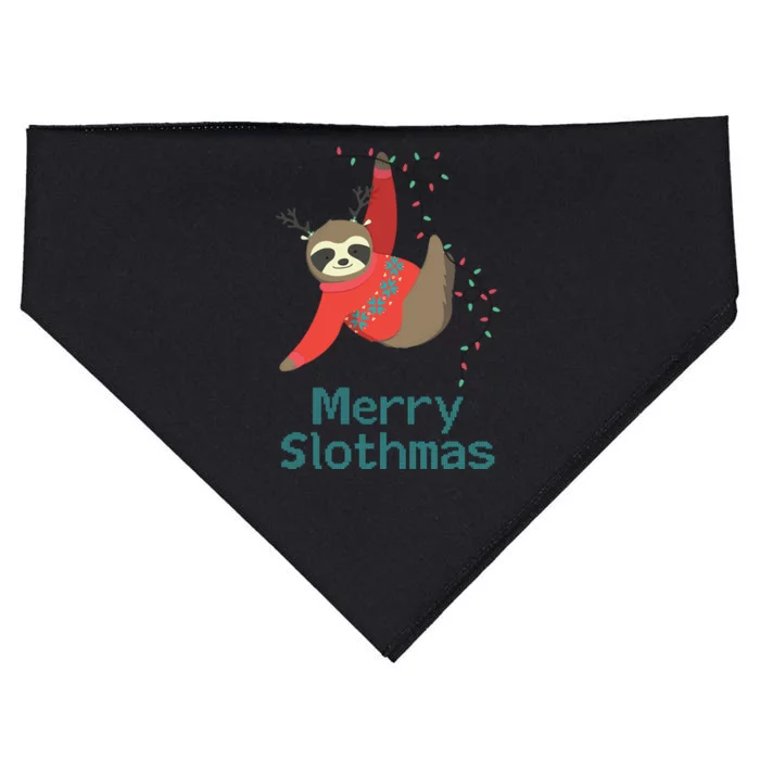 Merry Slothmas Hanging On Christmas Lights USA-Made Doggie Bandana