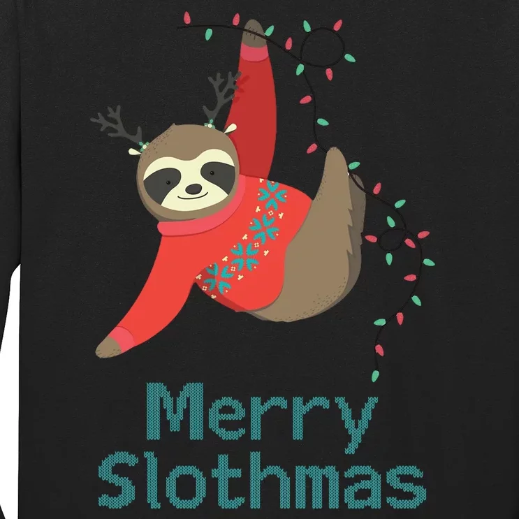 Merry Slothmas Hanging On Christmas Lights Long Sleeve Shirt