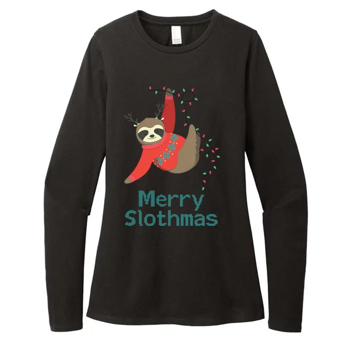 Merry Slothmas Hanging On Christmas Lights Womens CVC Long Sleeve Shirt