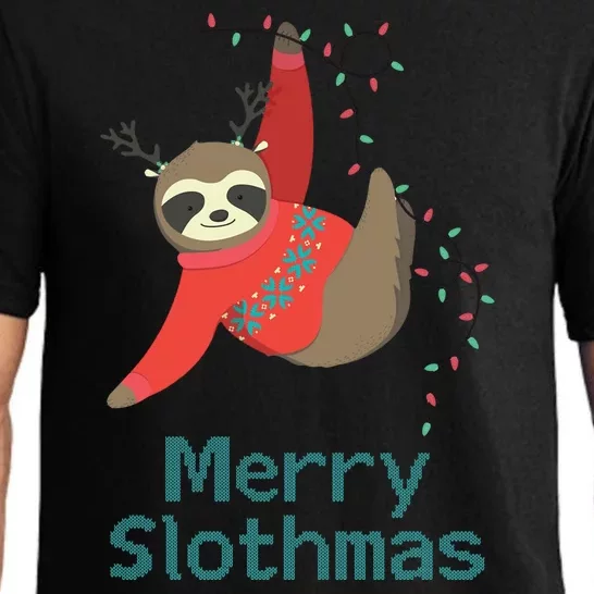 Merry Slothmas Hanging On Christmas Lights Pajama Set