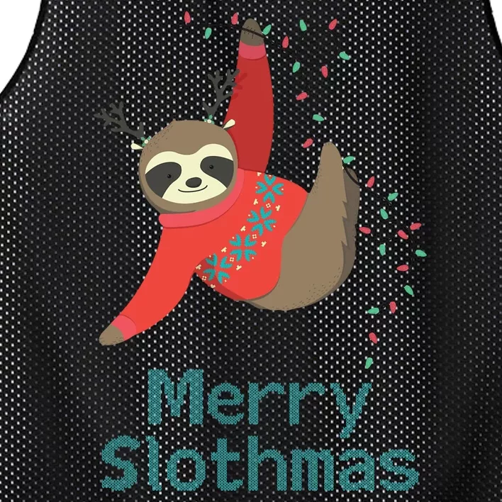 Merry Slothmas Hanging On Christmas Lights Mesh Reversible Basketball Jersey Tank