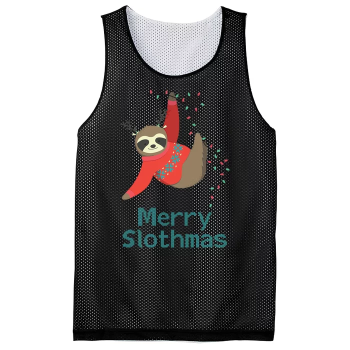 Merry Slothmas Hanging On Christmas Lights Mesh Reversible Basketball Jersey Tank