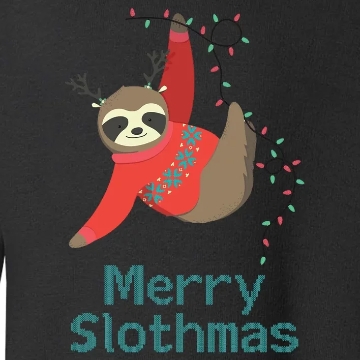 Merry Slothmas Hanging On Christmas Lights Toddler Sweatshirt