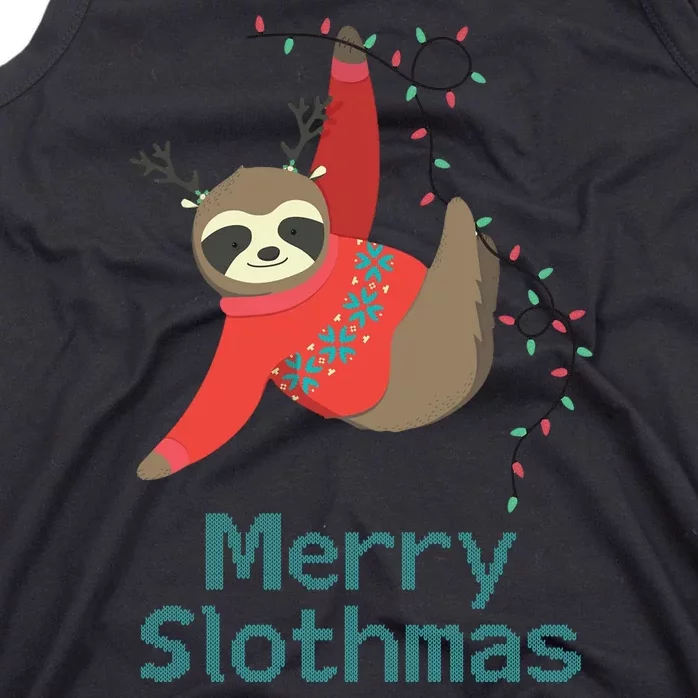 Merry Slothmas Hanging On Christmas Lights Tank Top