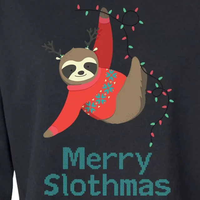 Merry Slothmas Hanging On Christmas Lights Cropped Pullover Crew