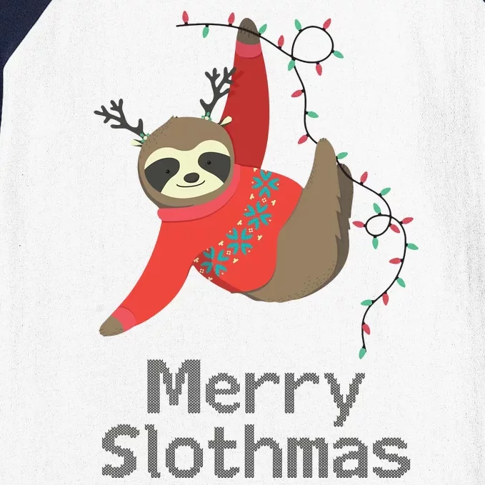 Merry Slothmas Hanging On Christmas Lights Baseball Sleeve Shirt