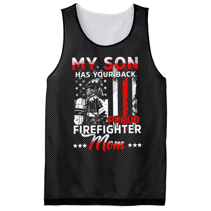 My Son Has Your Back Proud Firefighter Mom Mesh Reversible Basketball Jersey Tank