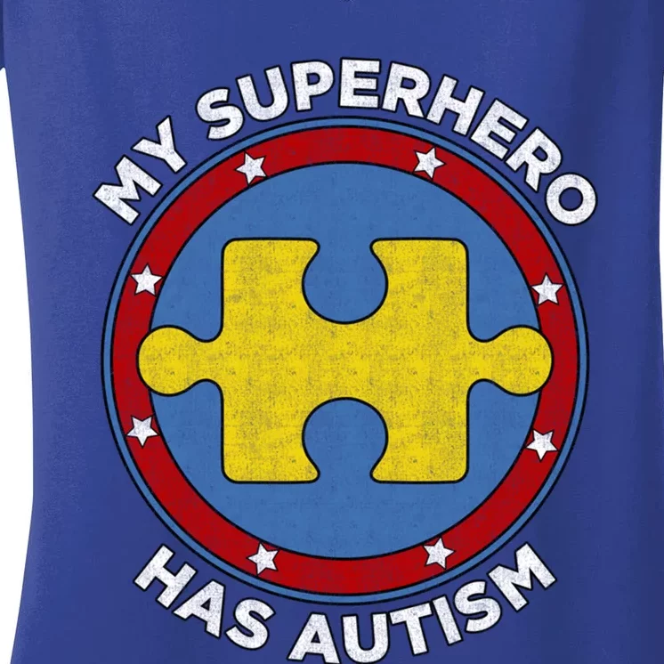 My Superhero Has Autism Awareness Gift Support Gift Women's V-Neck T-Shirt