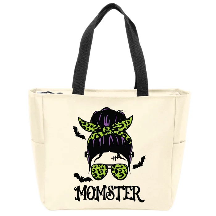 Momster Shirts Halloween Messy Bun MomSter Zip Tote Bag