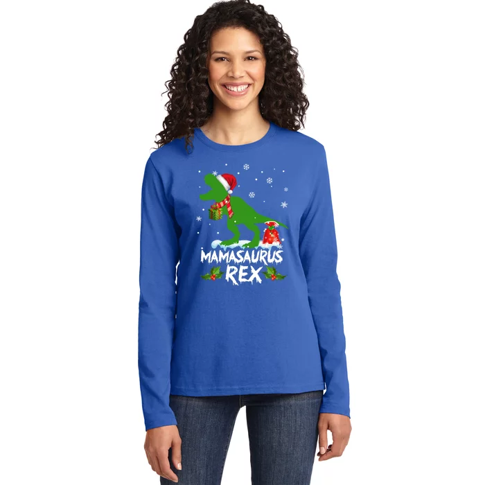 Mamasaurus Santa Hat Christmas Pajama Matching Family Gift Ladies Long Sleeve Shirt