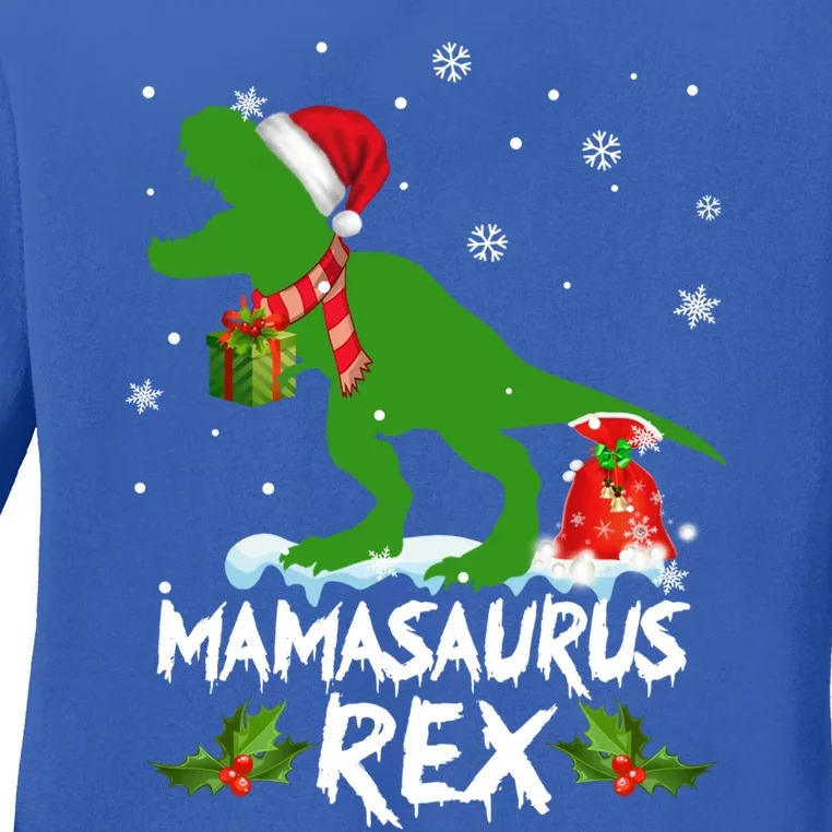 Mamasaurus Santa Hat Christmas Pajama Matching Family Gift Ladies Long Sleeve Shirt