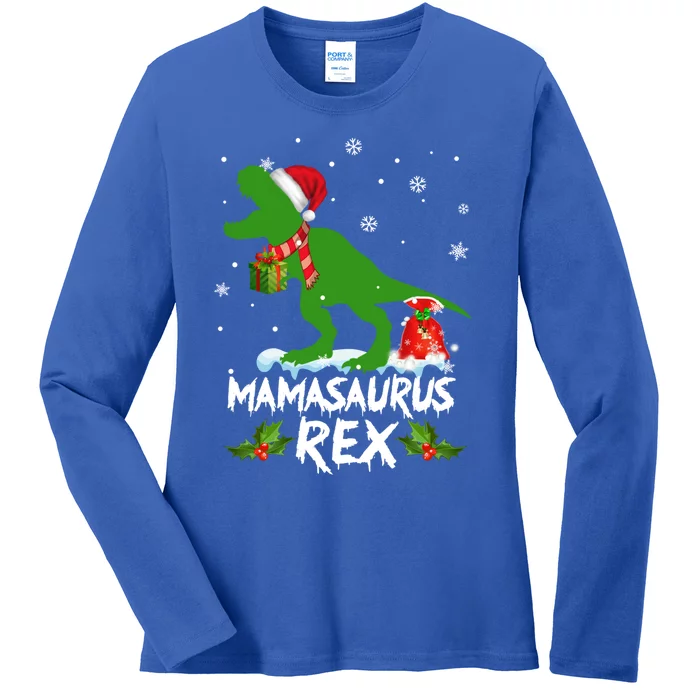 Mamasaurus Santa Hat Christmas Pajama Matching Family Gift Ladies Long Sleeve Shirt