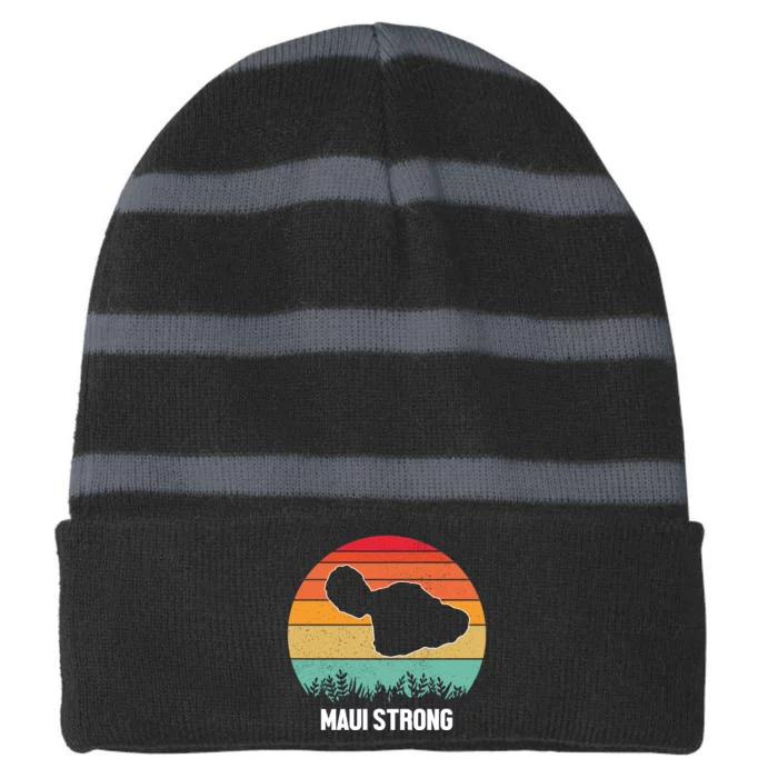 Maui Strong Hawaii Wildfire Sunset Striped Beanie with Solid Band