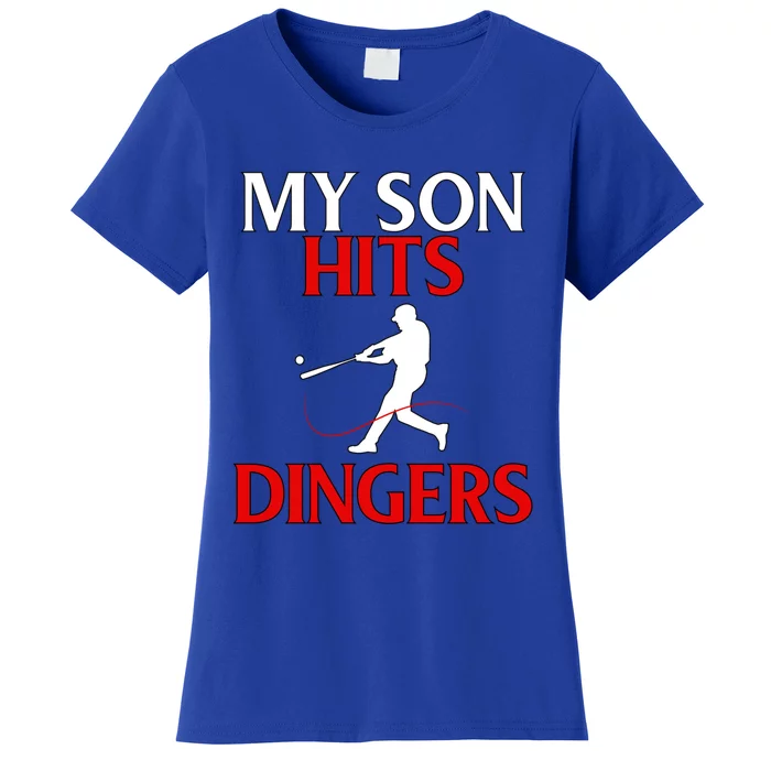 My Son Hits Dingers Proud Mom Baseball Game Fans Funny Gift Women's T-Shirt