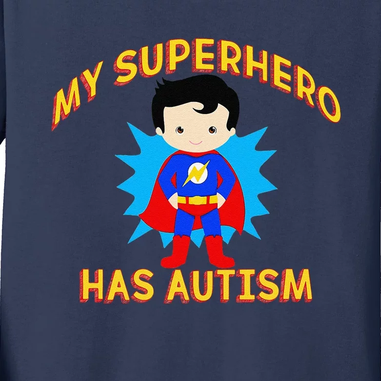 MY SUPERHERO HAS AUTISM Awareness Matching Meme Kids Long Sleeve Shirt