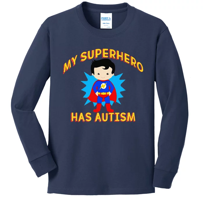 MY SUPERHERO HAS AUTISM Awareness Matching Meme Kids Long Sleeve Shirt