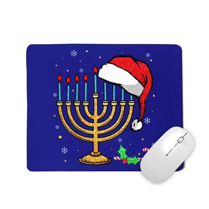 Menorah Santa Hat Chanukah Hanukkah Jewish Christmas Pajama Mousepad