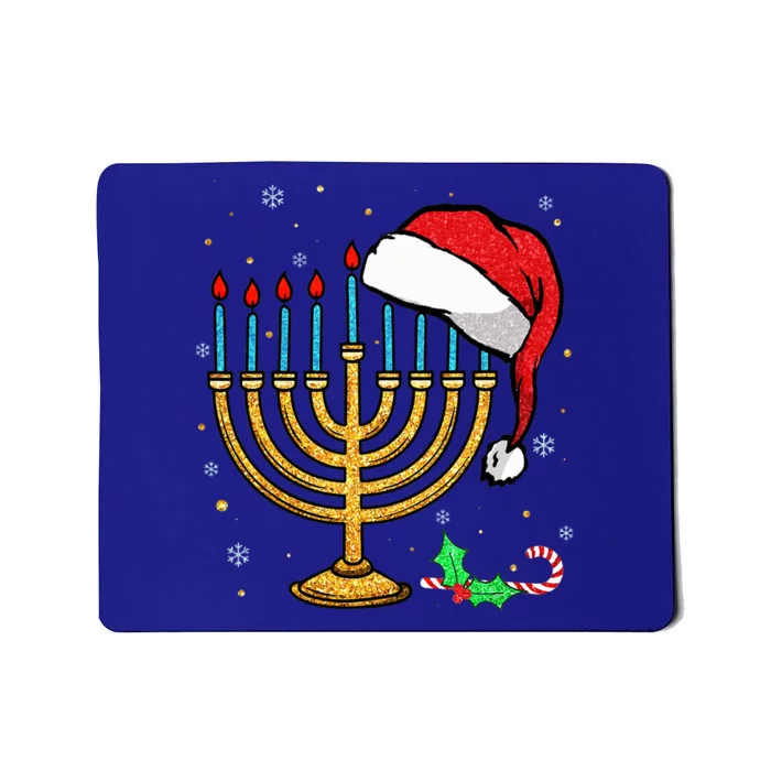 Menorah Santa Hat Chanukah Hanukkah Jewish Christmas Pajama Mousepad