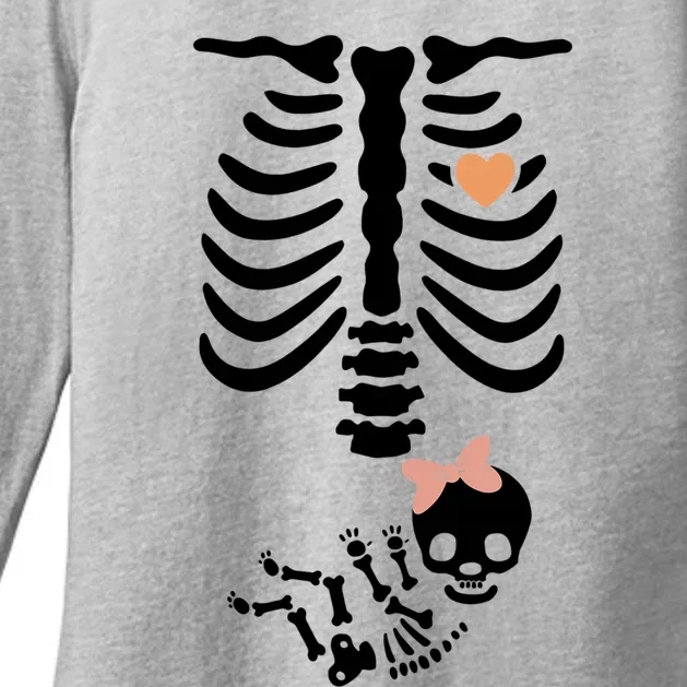 Maternity Skeleton Halloween Pregnancy Annoucet Gift Womens CVC Long Sleeve Shirt