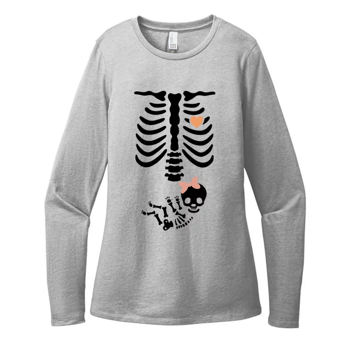 Maternity Skeleton Halloween Pregnancy Annoucet Gift Womens CVC Long Sleeve Shirt