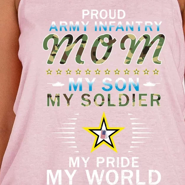 My Son Is A Soldier Hero Proud Army Infantry Mom Gift Women's Knotted Racerback Tank