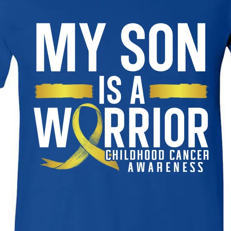 My Son Is A Warrior Hood Cancer Awareness Supporter Gift V-Neck T-Shirt