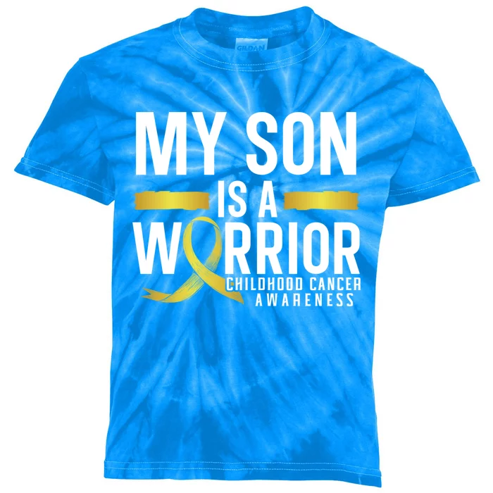 My Son Is A Warrior Hood Cancer Awareness Supporter Gift Kids Tie-Dye T-Shirt