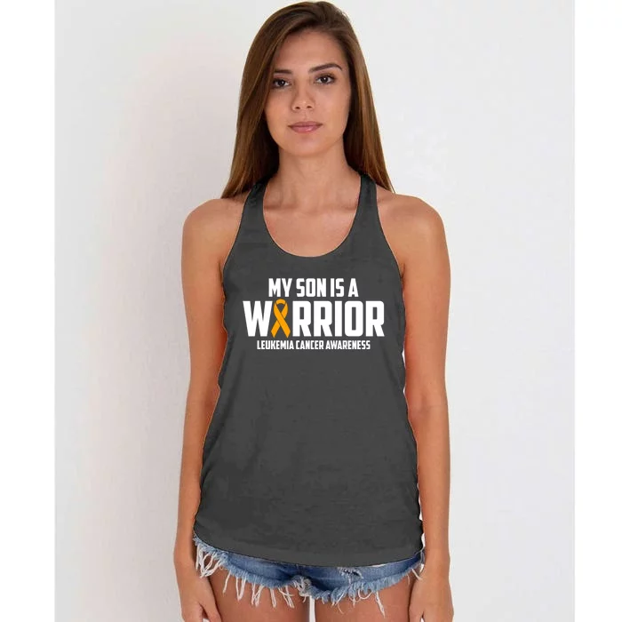 My Son Is A Warrior Leukemia Cancer Blood Awareness Month Gift Women's Knotted Racerback Tank