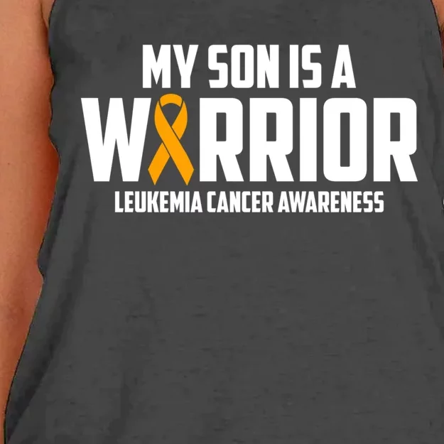 My Son Is A Warrior Leukemia Cancer Blood Awareness Month Gift Women's Knotted Racerback Tank