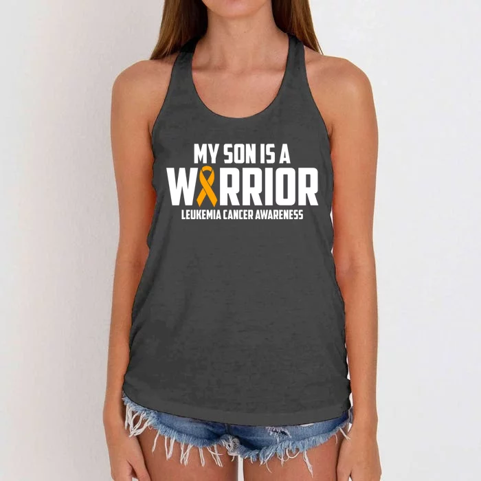 My Son Is A Warrior Leukemia Cancer Blood Awareness Month Gift Women's Knotted Racerback Tank